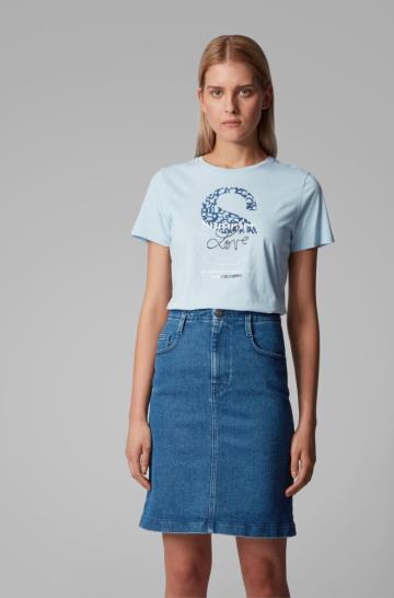 Koszulki BOSS Cotton Jersey Głęboka Niebieskie Damskie (Pl14857)